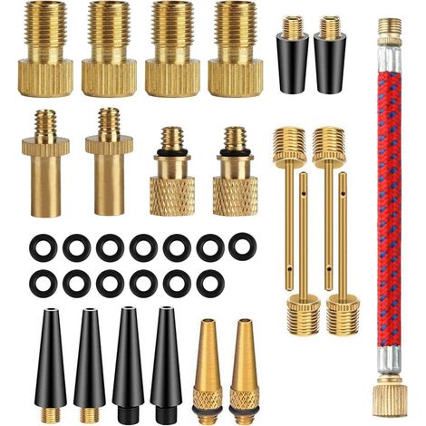 Embout Pompe à Vélo, 33 Pièces Adaptateur Valve Vélo avec Aiguille Gonflage Ballon et Tuyau Flexible, Adaptateur de Pompe à air pour Compresseur Pompe, Boîte de Rangement Incluse (1/5)