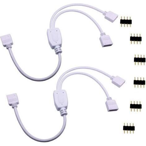 2pcs Câble Diviseur 1 à 2 Bande LED RGB Câble Séparateur Ruban LED Répartiteur DC à 2 Voies 1 to 2 LED Splitter Cable 4 Broches Rallonge pour SMD 5050 3528 2835 RGB LED Strip -30cm, Blanc [Class (1/4)