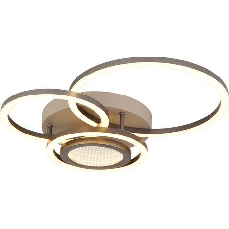 Plafonnier LED pour salon, couleur sable, 3 anneaux, effet tunnel, L 49 cm (1/5)
