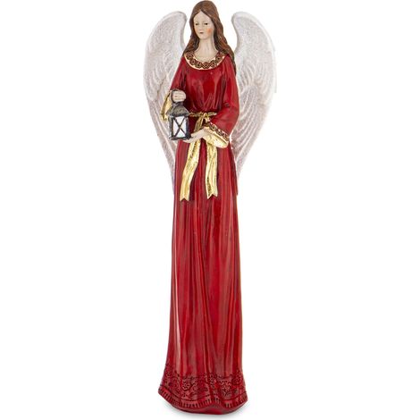 Ángel con farolillo, figura navideña con vestido rojo, 38 cm. (1/5)