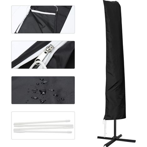 TolleTour Sonnenschirm Abdeckung bis Ø300-350 cm mit Stab Winterfest Wetterfest Robust Reißfest Groß Wasserabweisend Schutzhülle Plane Abdeckplane schwarz