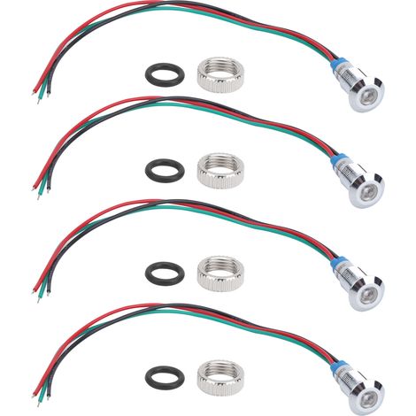 Lot de 4 voyants LED bicolores à anode commune, étanches, en métal 8 mm, 220 V (rouge vert)