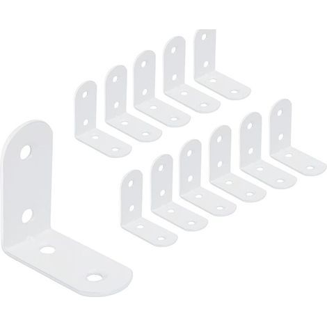 Lot de 12 équerres d'angle en acier inoxydable 40 x 40 mm pour fixation de meubles en bois Blanc (1/5)