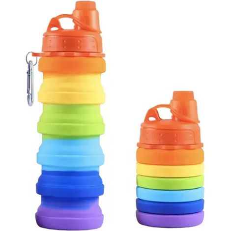 Trade Shop - Botella Plegable Del Arco Iris De Silicona Portátil Para El Recorrido De La Escuela Camping 500ml - (1/5)
