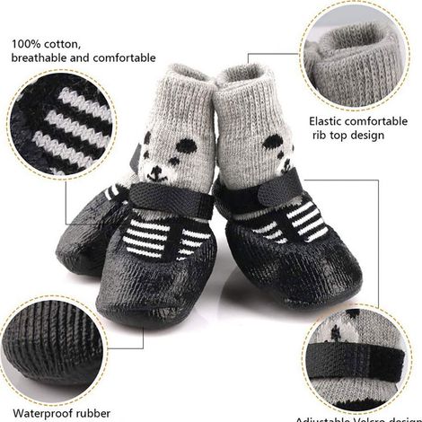 Zapatillas para perros con protectores de patas impermeables y antideslizantes para deportes al aire libre, lluvia y nieve, juego de 4, tallas S, M, L, colores: azul, negro, rojo (1/4)