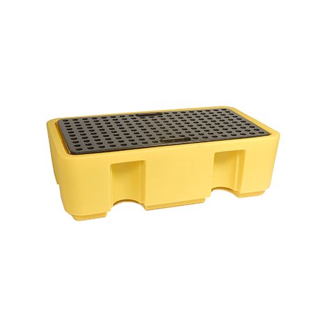 Paleta / Plataforma de retención para almacenamiento de barril de 250l, rejilla removible, manipulable con carretilla elevadora, 100% PE, 100%