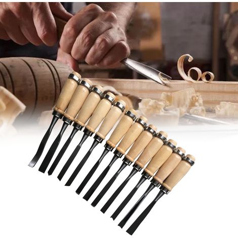Set de gouges à bois poli, prise en main confortable, pratique et portable, kit de ciseaux à sculpter 12 pièces. (1/5)