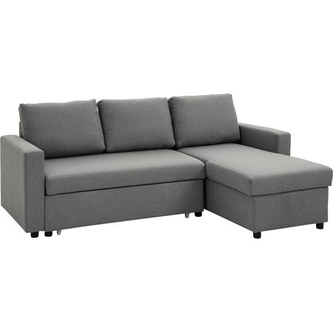 HOMCOM Ecksofa mit Schlaffunktion Stauraum Eckcouch mit Bettkasten Chaiselongue Schlafsofa Stoffsofa L-Form Leinen-Touch Hellgrau 211,5 x 146 x 85 cm (1/5)