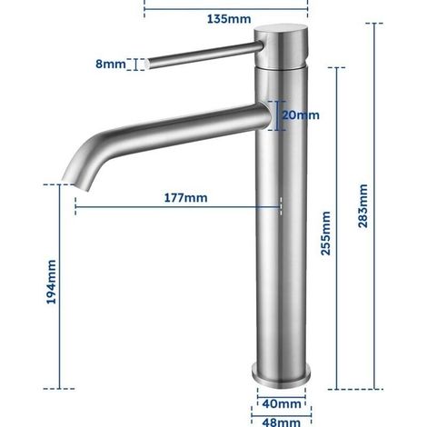 Rubinetto per lavabo da bagno, miscelatore con beccuccio a 45°, acqua calda e fredda regolabile, rubinetto per lavabo in acciaio inox cromato (1/4)