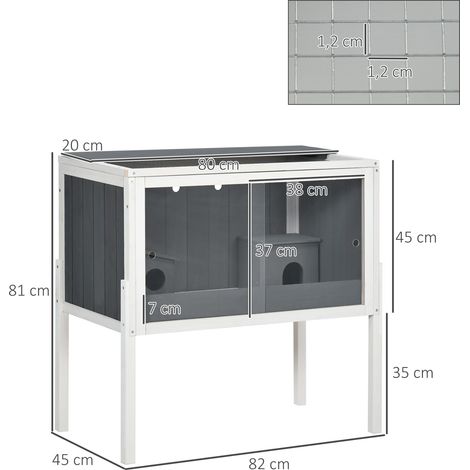 Cage pour hamster nain de 3000 cm² en bois et métal, avec 2 maisons, portes coulissantes en acrylique, stable et sécurisée, grise et blanche. (1/5)