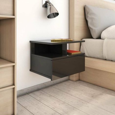 Table de chevet flottante Noir brillant 40x31x27 cm Agglomere (1/5)
