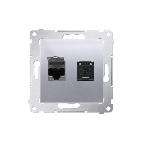 Simon 54 Conector doble para ordenador 2xRJ45 cat.6 con obturador, plata mate D62.01/43