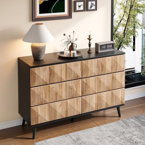 Buffet 120x40x85 cm design moderne bois six tiroirs couleur noir et naturel (1/5)