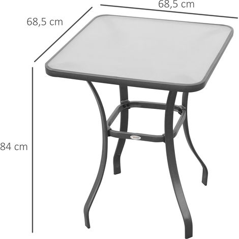 Outsunny Gartentisch Bistrotisch Glastisch Hartglas+Metall Schwarz L68,5xB68,5xH84cm