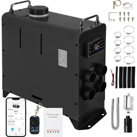 Jiubiaz Diesel Standheizung 8KW 12V/24V Bluetooth, 4 Luftauslässe, LCD & Fernbedienung, 5L All-in-One Luftheizung für Wohnmobil LKW Schwarz (1/5)