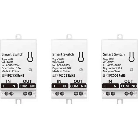 Lot de 3 modules de contact sec Tuya Smart WiFi 10 A, relais disjoncteur universel pour la maison, compatible avec Smart Life et Alexa, 85-265 V CA. (1/5)