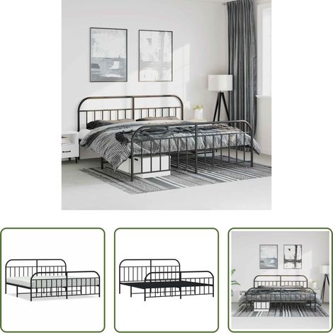 vidaXL Lit avec tête et pied -  Cadre de lit métal sans matelas avec pied de lit noir 193x203cm (1/5)