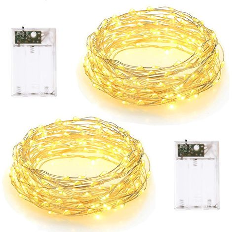 Guirlande Lumineuse LED - 10 m - 100 LED - Fil Argenté Souple - 2 Modes Éclairage - Alimentation Piles - IP65 - Pour Intérieur Extérieur - 2 Pièces (1/5)