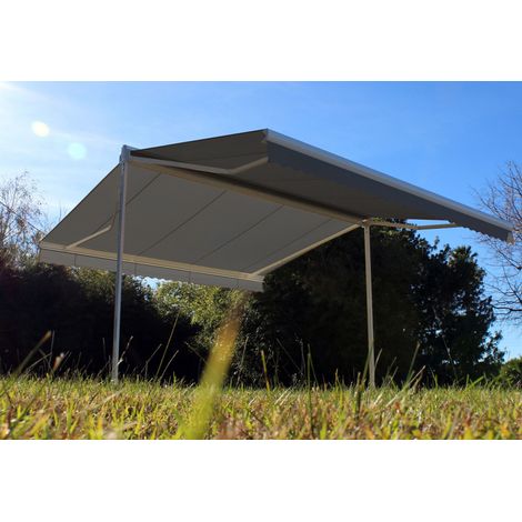 Store double pente GARDEN Blanc 6mx3mx2 Motorisé à télécommande - Toile Grise Anthracite (1/5)