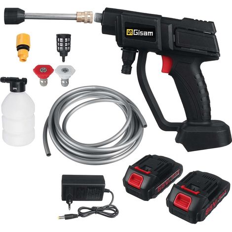 Gisam – Nettoyeur haute pression 30 bars – 21V avec 2 batteries – Débit 4 L/min – Tuyau 5 m – Pour nettoyage extérieur voiture et jardin (1/5)