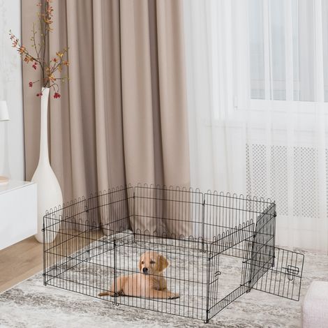 Recinto per cani PawHut, 8 pannelli, 71x61 cm, gabbia per animali domestici pieghevole in metallo con porta per giardino, patio, uso esterno, nero