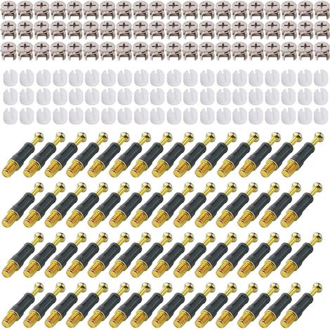 Raccords de Came Ø11,8mm avec Goujons à Visser M6x36mm et Écrous Pré-insérés M6 pour la Connexion de Panneaux d'armoires de Meubles Noir Lot de 100 (1/5)