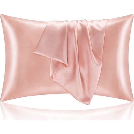 Taie d'oreiller en satin de soie pour les cheveux et la peau, ensemble de taies d'oreiller corail, taille standard, 2 pièces, taie d'oreiller ultra douce avec fermeture enveloppe (50x66 cm) (1/4)