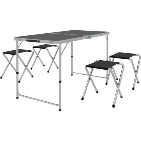 Table camping 4 chaises pliantes 120x60x55-70cm gris foncé