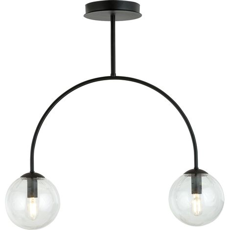 Plafoniera Moderna Utu 2 Luci In Acciaio Nero E Vetro Trasparente (1/4)