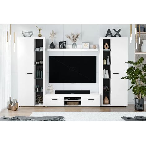 AX LIVING Spacoro XL Wohnwand weiß modern hochwertig 300 cm ohne LED