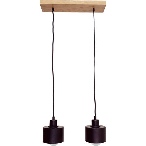L谩mpara de techo colgante DIANA, l谩mpara de ara帽a tipo loft, madera, ROBLE, 2 pantallas, ELEGANTE (1/5)