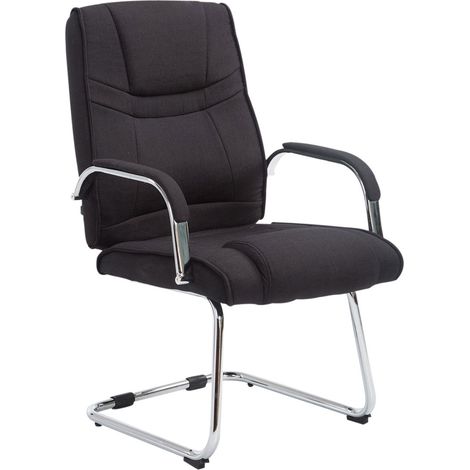 Sillón de oficina sin ruedas, reposabrazos, silla para visitas, carga máxima 180 kg, estructura de metal de tela negra 100003250 (1/5)