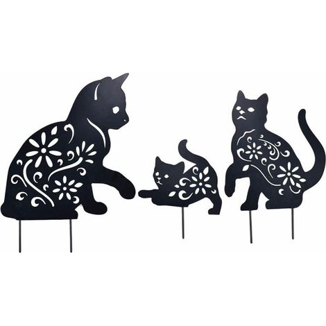 Décoration de Jardin, 3pcs Jardin de Chat en Métal Décoration Fer Forgé pour Jardin Décoration de Jardin Optique Rouille Décoratives Piquets de Jardin en Métal pour Extérieur