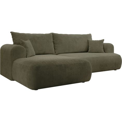 Selsey Ovo Cord – Ecksofa Schlaffunktion, Bettkasten, Cordstoff, links, Olivgrün (1/5)