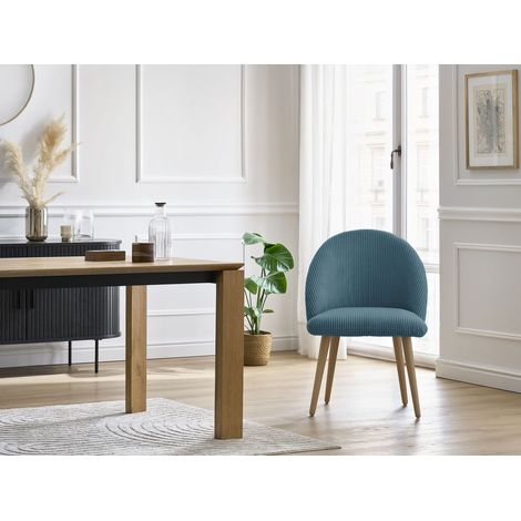 BOBOCHIC - Chaise LALIE tissu velours côtelé et pieds scandinaves bois Bleu foncé (1/5)
