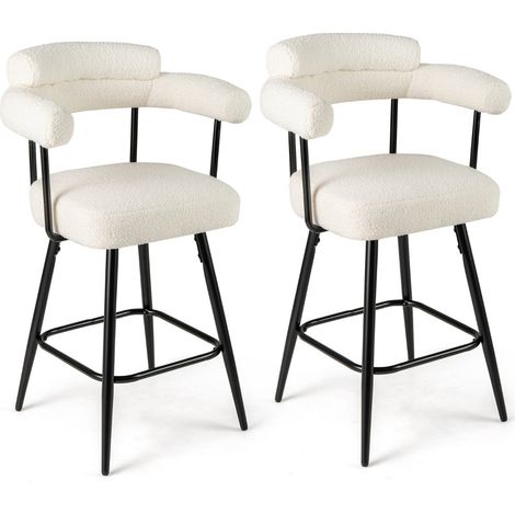 Set di 2 sgabelli da bar girevoli 63 x 54 x 100 cm elevato comfort con schienale curvo e braccioli in velluto teddy bianco 200012545