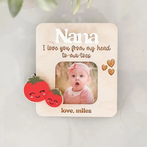 Creative Mother's Day Gift Photo Frame Refrigerator Magnet, Wooden Cartoon Photo Frame Refrigerator Magnet, Wooden Craft F - Customizable (8.9 x 8.9 cm)