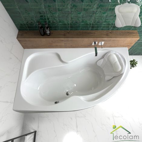 ECOLAM Baignoire d'angle Wela 170 x 100 cm gauche + tablier  oreiller Mare  pieds + siphon  set complet