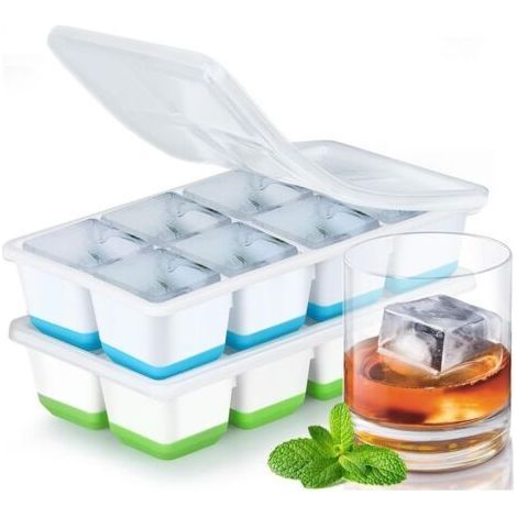 Lot de 2 bac a glacon, glacons moule, bac à glaçons avec couvercle, bacs glaçon silicone, pour Whisky, Vin de Fruits, Boissons, Moule a Glacon Empilable Reutilisable Sûr, Faciles à Re (1/4)