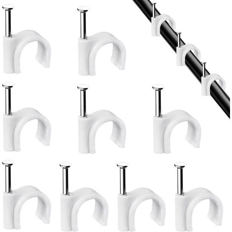 Pack of 100 strong and durable white round cable clips – 7 mm