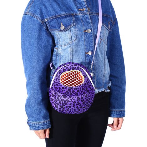 Sac de transport pour animaux de compagnie en peluche courte pour hamster, rat, chinchilla et furet, produit d'extérieur (violet léopard M) (1/2)