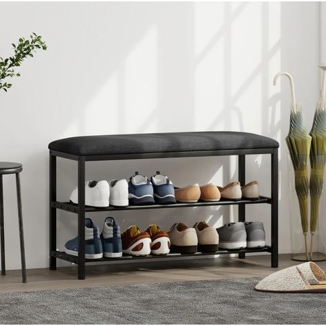 Panca portascarpe 81x31x50 cm in metallo nero con contenitore per ingresso FloraGrace (1/5)