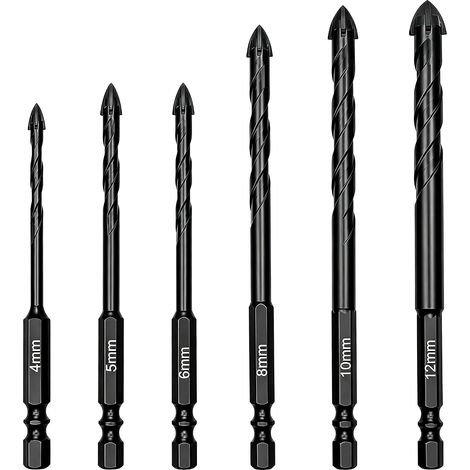 Foret Diamant Carrelage 6PCS, Mèche Carrelage en Croix Carbure de Tungstène, Forets pour Verre, Béton, Céramique, Brique, Bois et Métal, 4/5/6/8/10/12 mm (1/5)