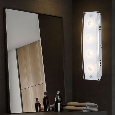 Lampada da parete 4 fiamme applique cromo lampada da soggiorno corridoio vetro parzialmente satinato, interruttore, 4x LED 5W 200Lm bianco caldo, LxLxH 33x9x6,5 cm