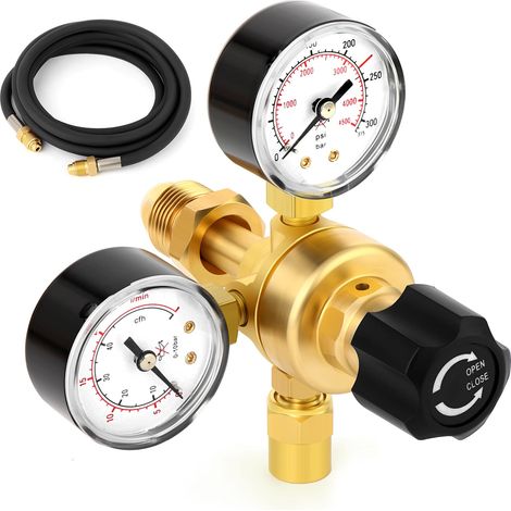Régulateurs d'argon et de CO2 Manomètres Régulateur pour soudage au gaz Raccord CGA580 Avec Mig Tig Weld avec tuyau de 1.5 M 0-4500 PSI/0-10 BAR (1/5)