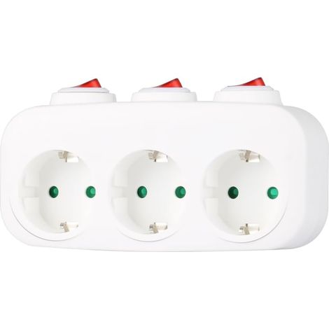 Lot de 1 prise triple avec 3 interrupteurs indépendants, adaptateur multiprise 3 prises Schuko, multiplicateur mural sans câble 3 500 W 16 A Blanc (1/5)