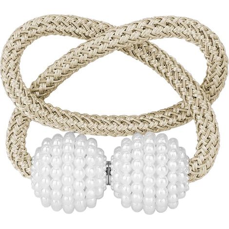 1 clip magnétique beige – tissage corde avec perle, décoration fenêtre (1/4)