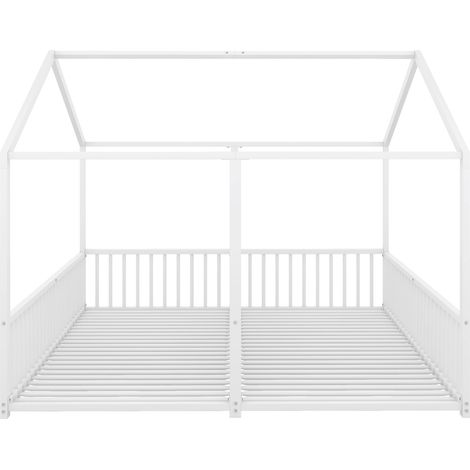 Lit superposé enfant en métal 90 x 200 cm blanc avec échelle et garde-corps sans matelas (1/5)