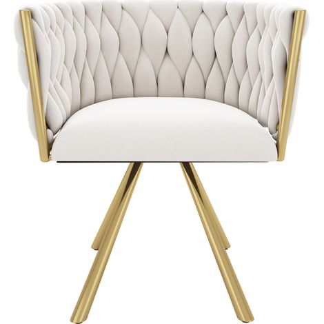 Silla de comedor giratoria de terciopelo beige con patas metálicas doradas (1/5)