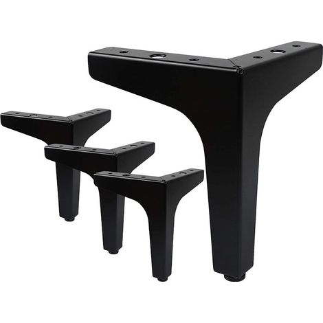 Set of 4 Furniture Legs Load Up to 600 KG, 10cm Modern Metal Triangle Shaped Table Leg, Hairpin Furniture Leg for Cupboard, Sofa, with 16 Screws and 4 Leg Protectors, Black (1/5)